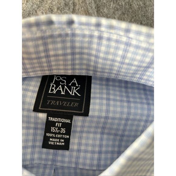 Joseph A Bank Traveler MenSize 15.5-35 Dress Shirt Long Sleeve Button Down Blue - Picture 2 of 9